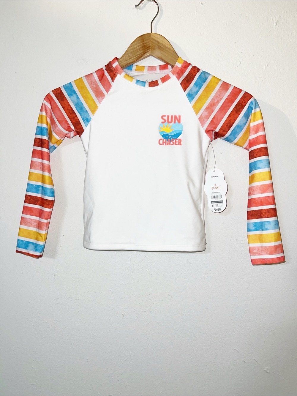 Wonder Nation Kids “Sun Chaser”Rashguard - White with Red, Yellow & Blue Stripes
